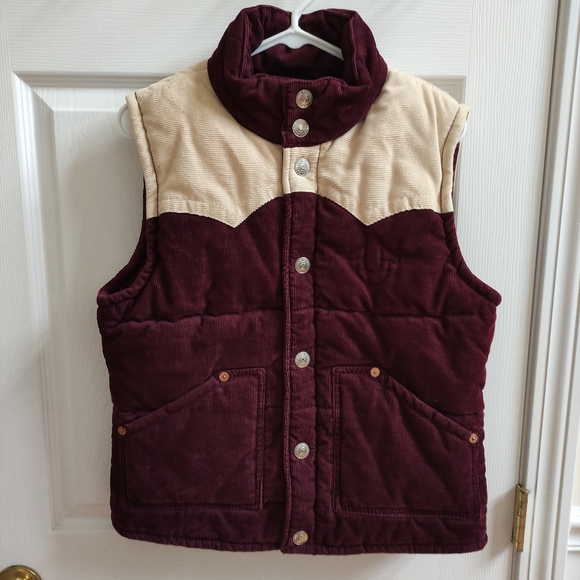 True Religion Burgundy Cream Corduroy Vest Women's L Run Small Y2K - Picture 1 of 11